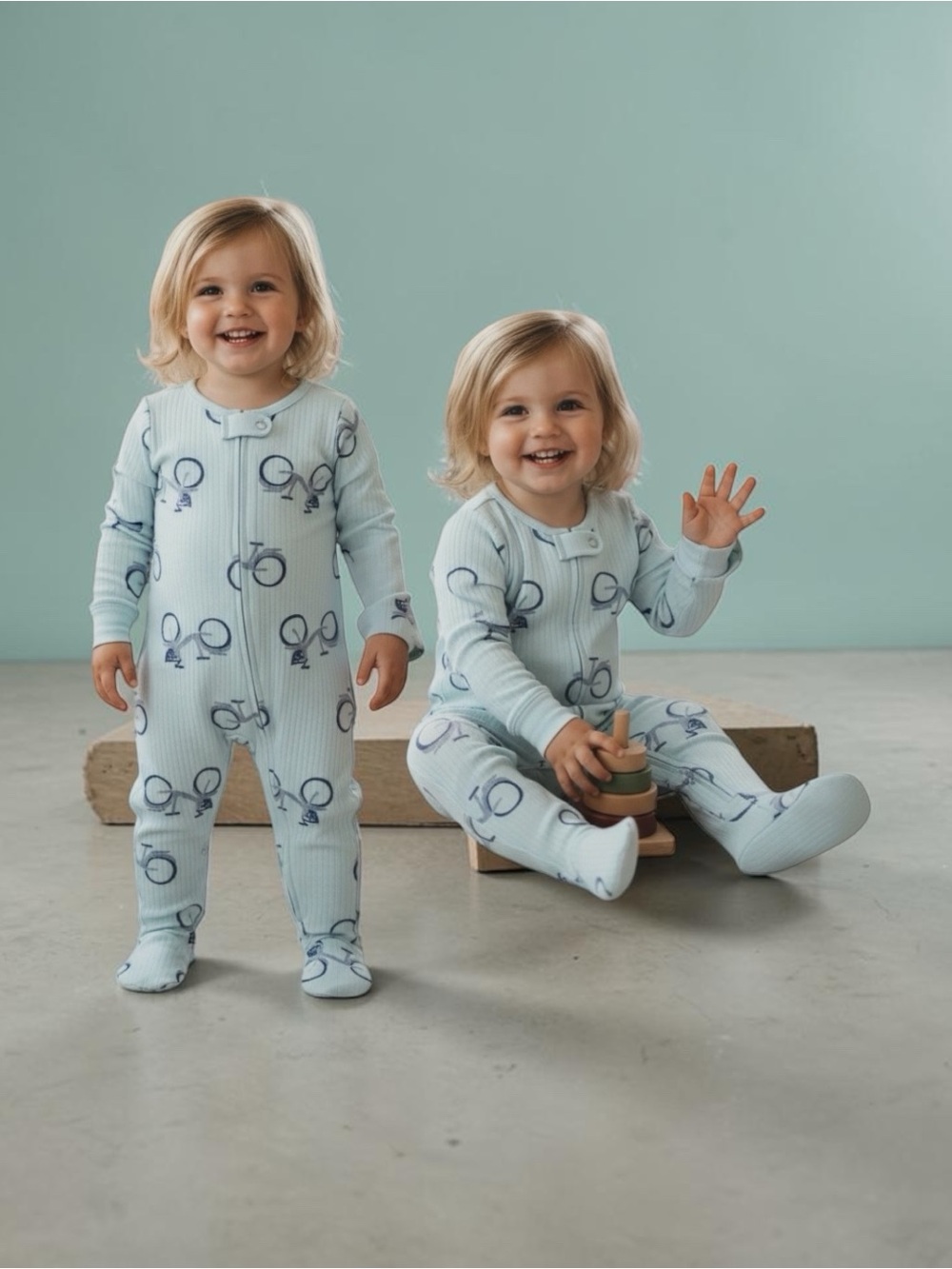 Carter's Light Blue Ribbed Bicycle Footie One-Piece Sleep ‘N Play
